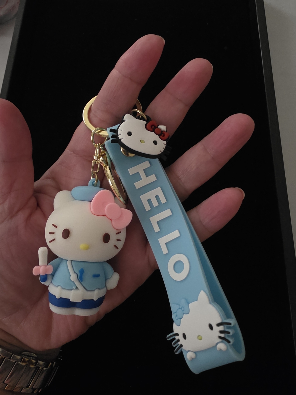 Hello Kitty Blue Silicone Keychain with Character Charm